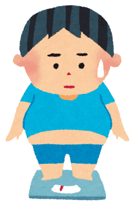 体重計に乗る太った男性